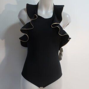 NWT Karla Colletto (Item- 71) Black Gold Ruffled Halter One Piece Swimsuit 10